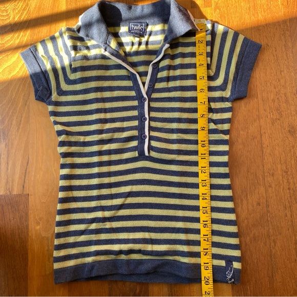 2000s Twik Simon’s Striped Women’s Cotton Polo Shirt vintage with cap sleeves - Picture 5 of 8